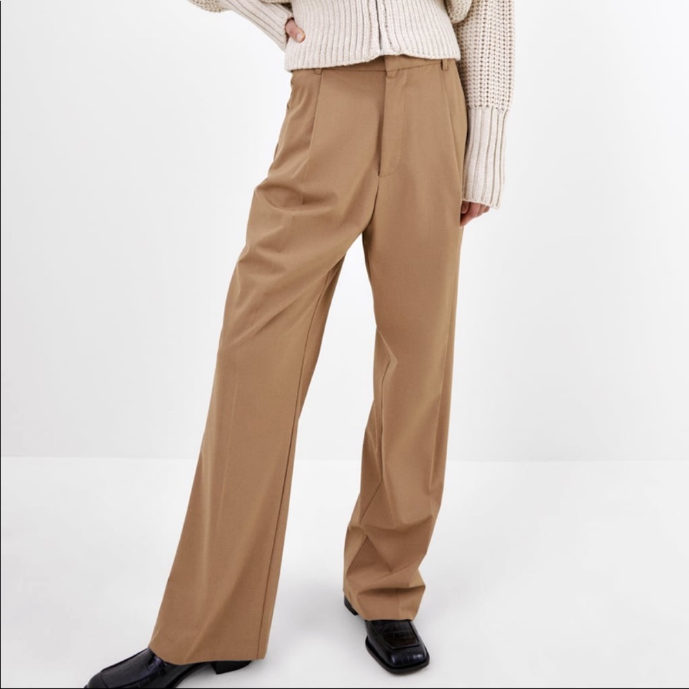 ZARA Wide Leg Pants Taupe Brown